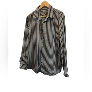 MENS OLD NAVY Grey & Black Vertical Striped Button Up Collared Dress Shirt L